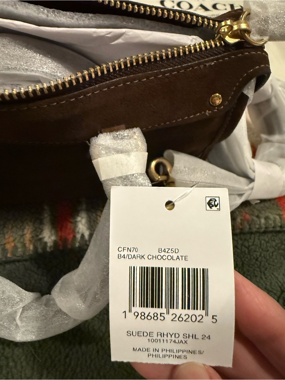 Coach Brown Suede Satchel with Gold Hardware - Picture 4 of 5